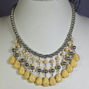 Paparazzi Silver and Marble Yellow Beaded Necklace